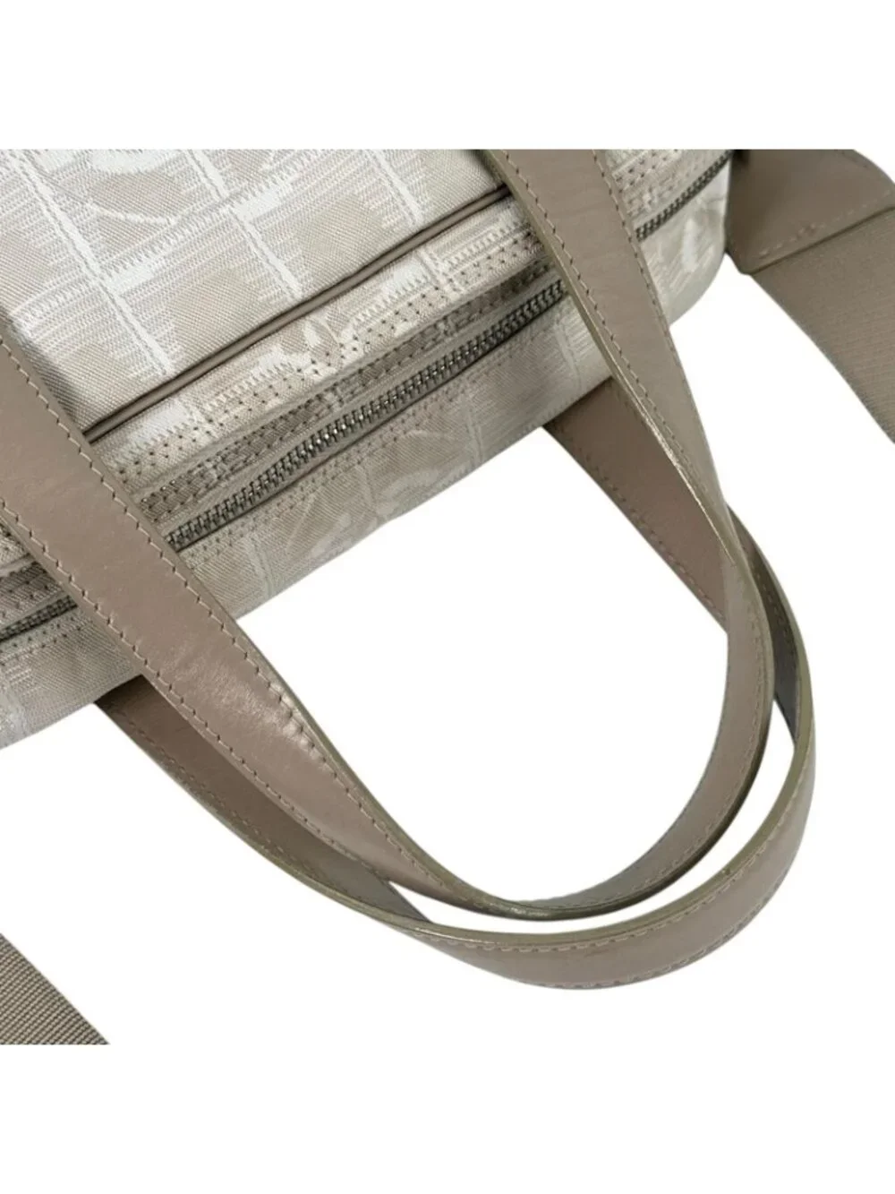 Chanel New Travel Leather Canvas Beige Handbag Silver